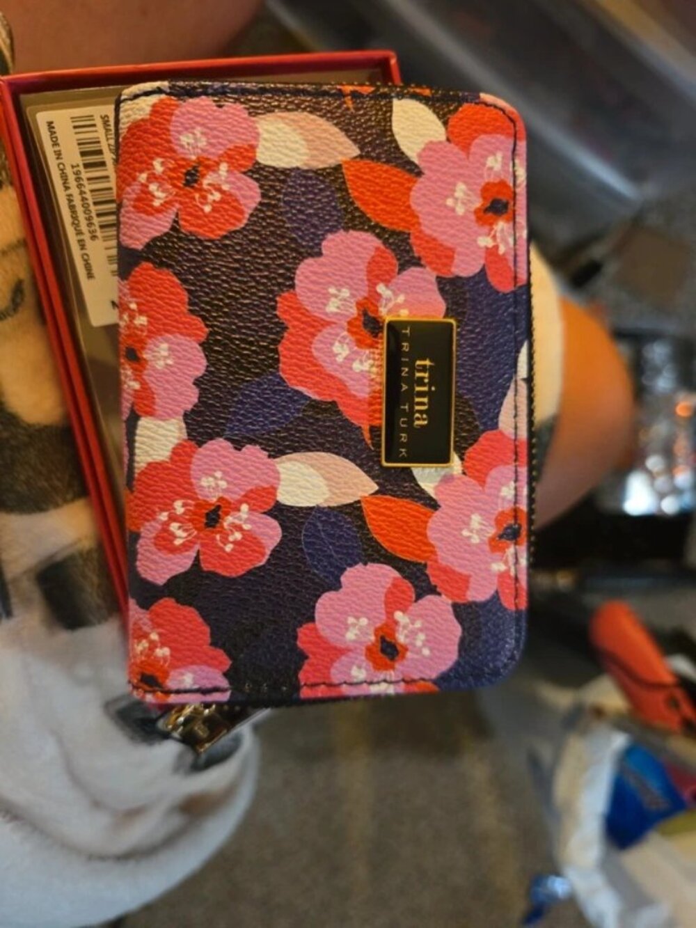 Trina Turk Floral Zip Wallet in Navy, Pink and Red